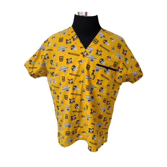 DUDZ University Of Missouri Mizzou Womens Medium Gold Nurse Medical Scrub Top - Picture 1 of 11